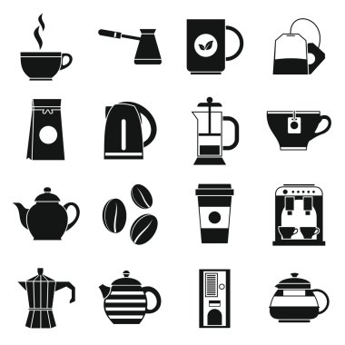 Çay ve kahve Icons set, basit tarzı