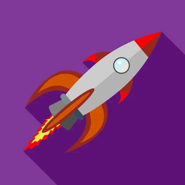 Cohete con el icono de la llama en estilo plano — Vector de stock