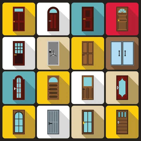 Set di icone porta, in stile piatto — Vettoriale Stock
