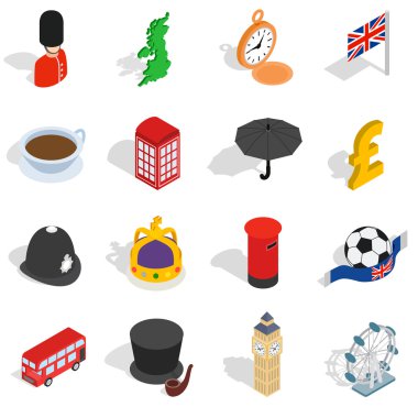 İngiltere'de Icons set, izometrik 3d tarzı