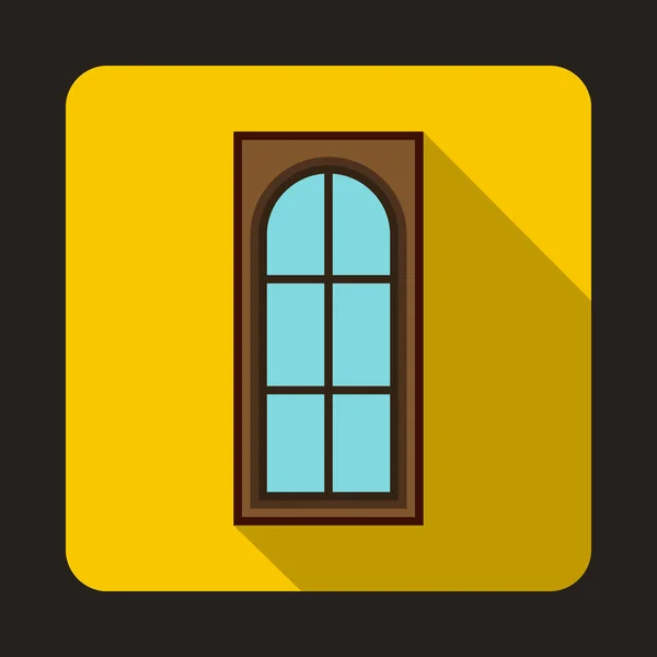 Houten deur met glas icoon, vlakke stijl — Stockvector