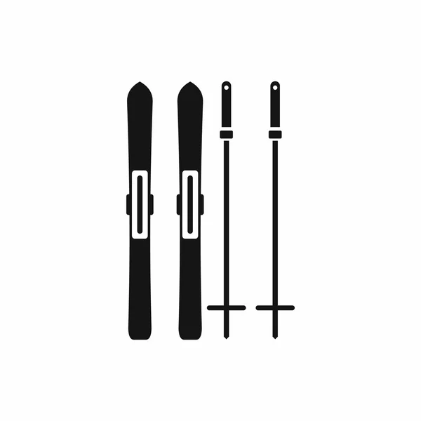 Skis and ski poles icon, simple style — Stock Vector