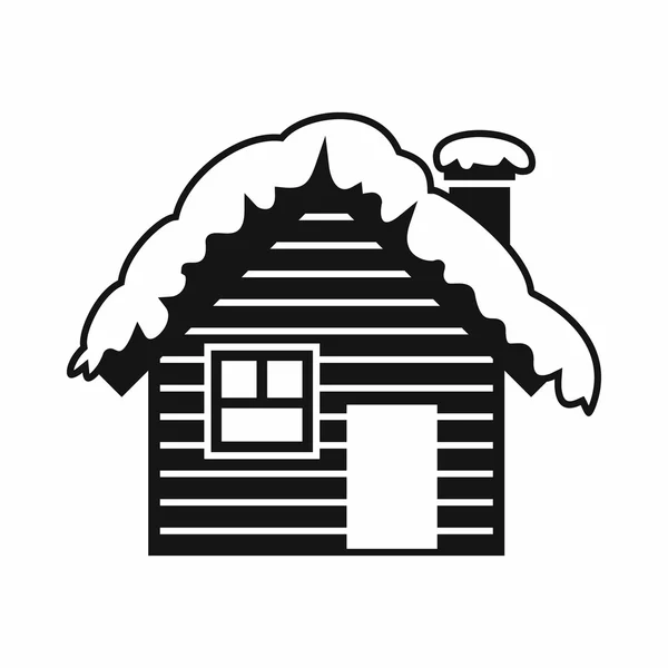 Casa de madeira coberta com ícone de neve, estilo simples —  Vetores de Stock