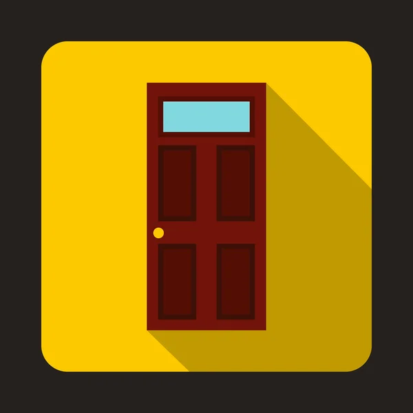 Bruin houten deur met glas pictogram, vlakke stijl — Stockvector