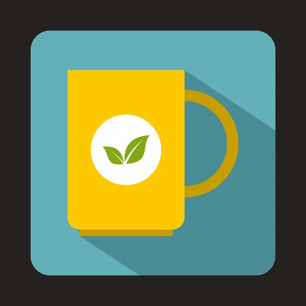 Taza amarilla del icono del té en estilo plano — Vector de stock
