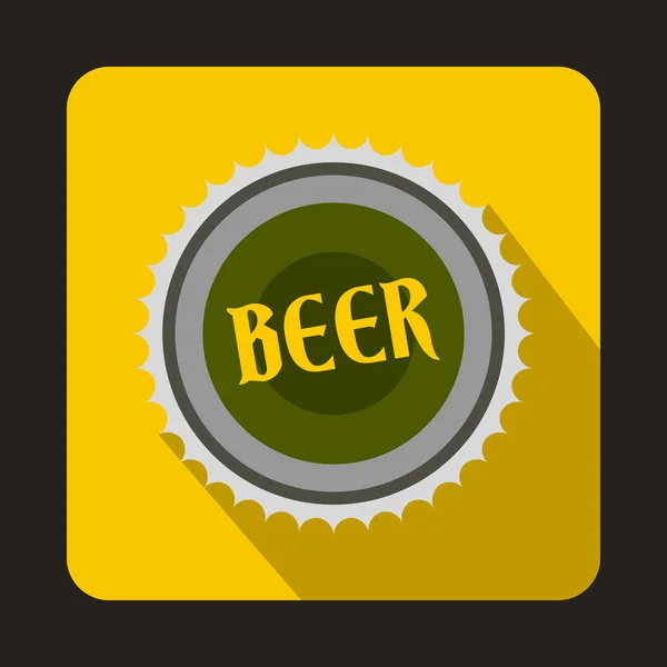 Icono de tapa de botella de cerveza en estilo plano — Vector de stock