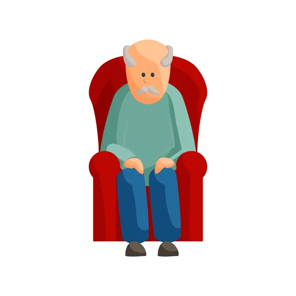 Homem velho sentado no ícone da cadeira, estilo dos desenhos animados — Vetor de Stock