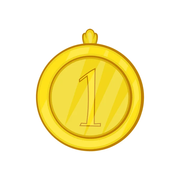 Medaglia d'oro primo posto icona, stile cartone animato — Vettoriale Stock