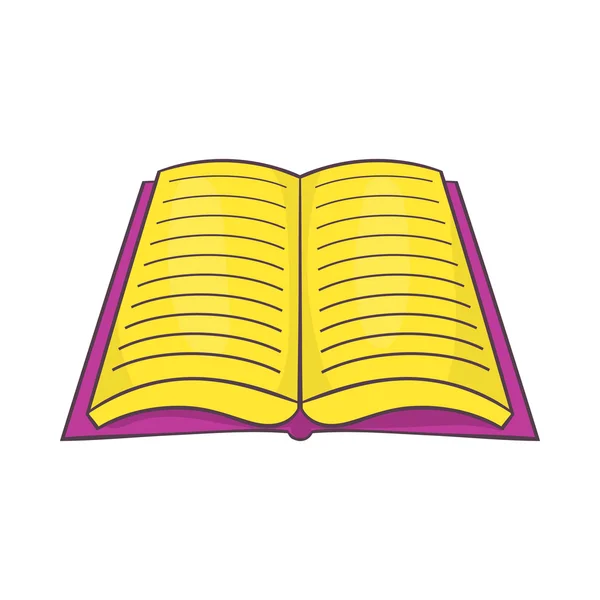 Libro abierto con icono de texto, estilo de dibujos animados — Vector de stock