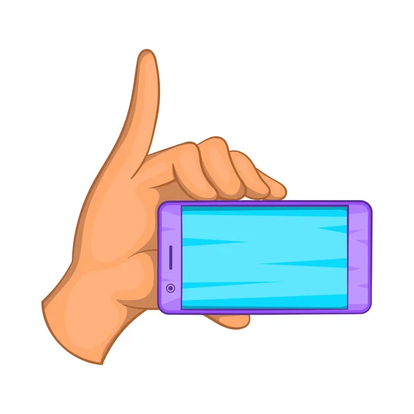 Smartphone en icono de la mano, estilo de dibujos animados — Vector de stock