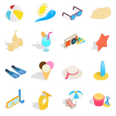 Beach Icons set, izometrik 3d stili