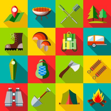 Kamp Icons set, düz stil