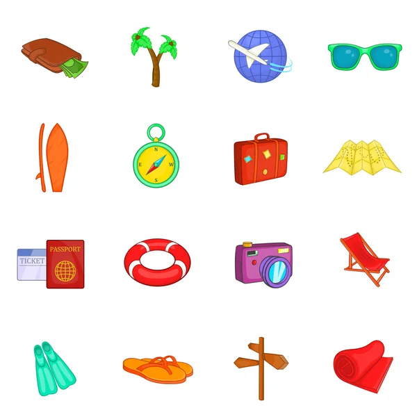 Conjunto de iconos de viaje, estilo de dibujos animados — Vector de stock