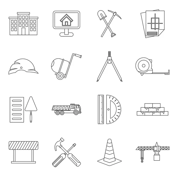 Set di icone di costruzione, stile contorno — Vettoriale Stock