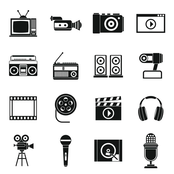 Conjunto de iconos de audio y vídeo, estilo simple — Archivo Imágenes Vectoriales