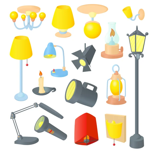 Verlichting set pictogrammen, cartoon stijl — Stockvector