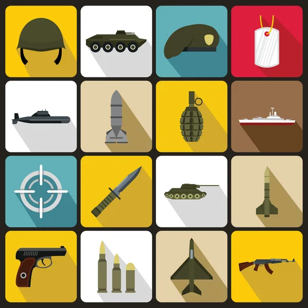 Conjunto de ícones militares, estilo plano — Vetor de Stock