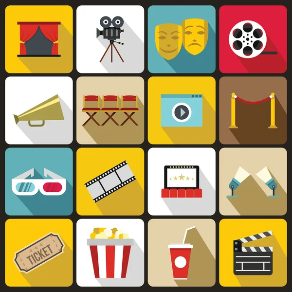 Conjunto de iconos de cine, estilo plano — Archivo Imágenes Vectoriales