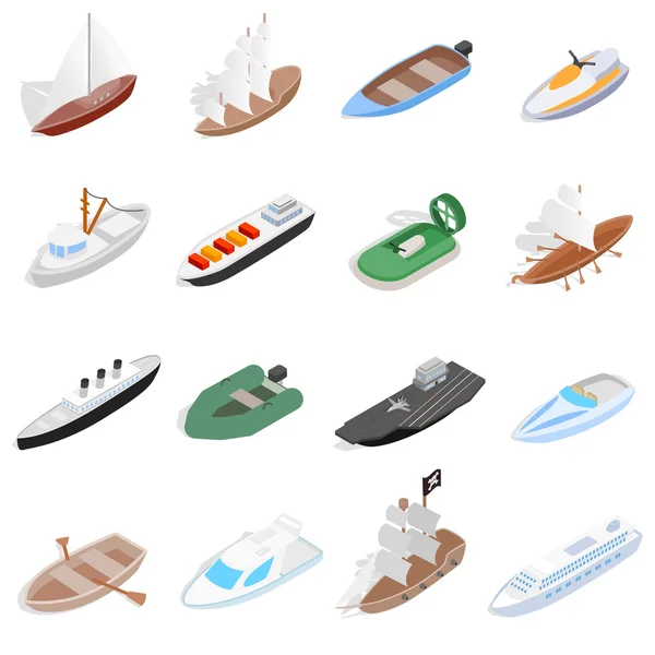 Conjunto de iconos de barco y barco, estilo isométrico 3d — Vector de stock