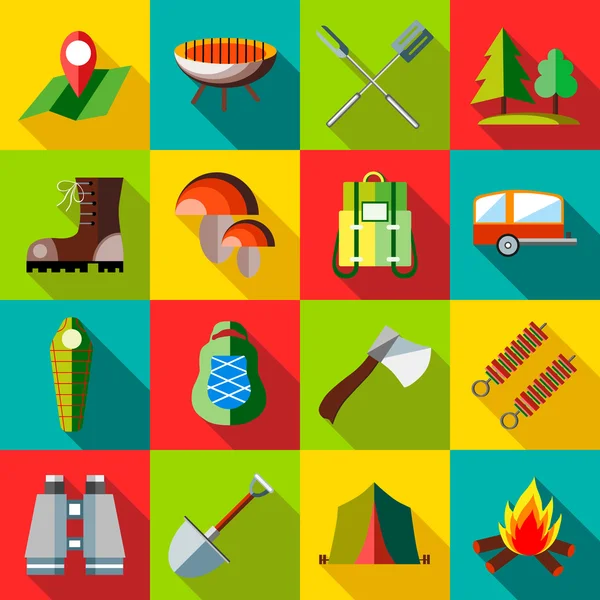 Kamp Icons set, düz stil