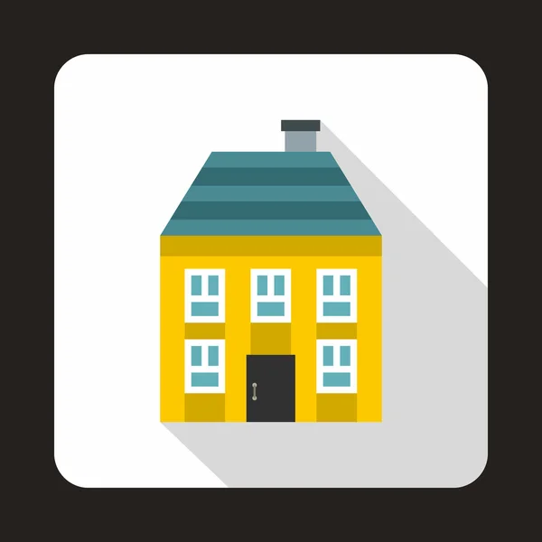 Yellow two storey house icon, flat style — Stock Vector