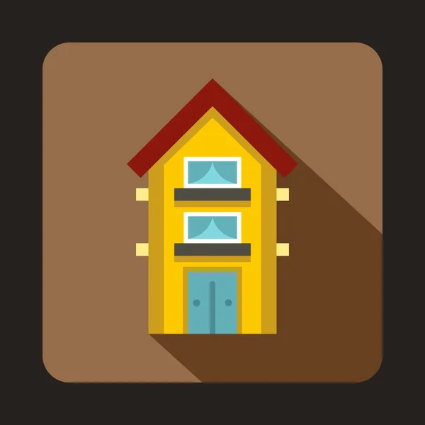 Sárga kétszintes ház ikon, lapos stílusú — Stock Vector