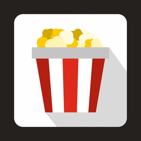 Popcorn in gestreepte emmer pictogram, vlakke stijl — Stockvector