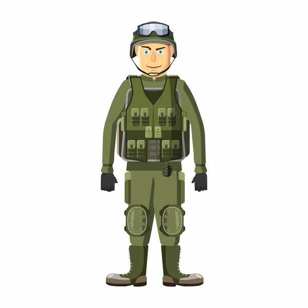 Soldier in body armor icon, cartoon style