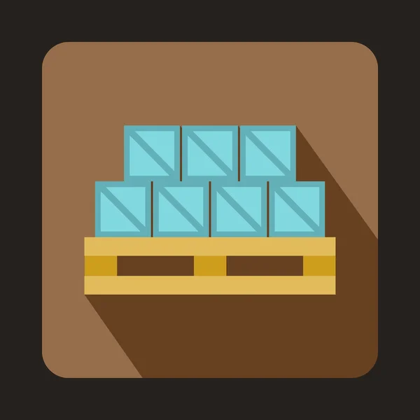 Boxes on wooden palette icon, flat style — Stock Vector
