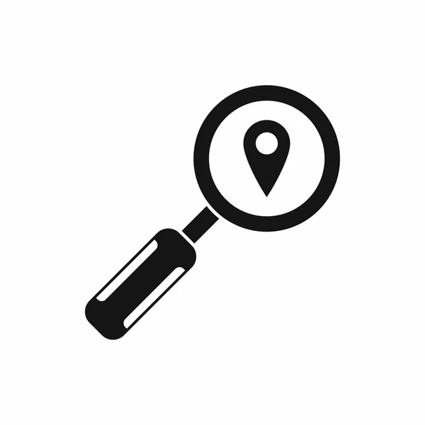 Magnifying glass and location icon, simple style — Stock Vector