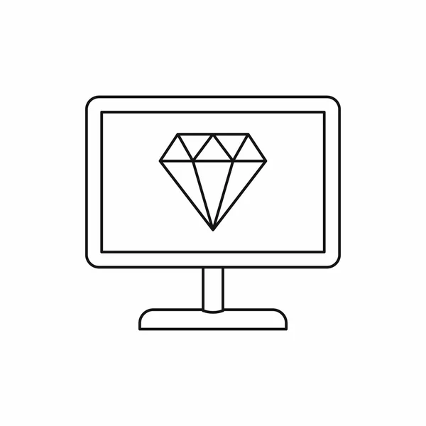 Monitor komputerowy z styl konturu ikony diamond — Wektor stockowy