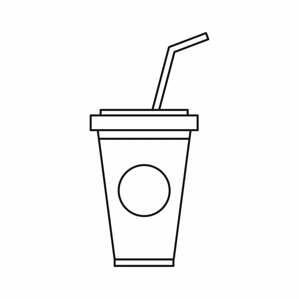 Un refresco en taza de papel con tapa e icono de paja — Vector de stock