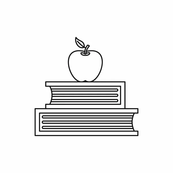Дві книги і значок яблука, стиль контуру — стоковий вектор