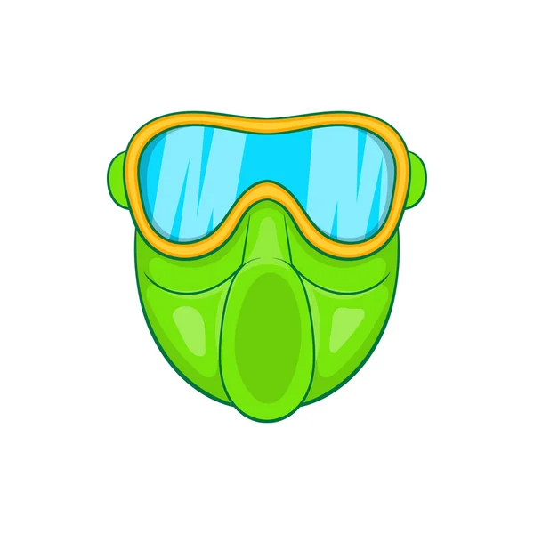 Ícone de máscara de paintball verde, estilo de desenho animado — Vetor de Stock