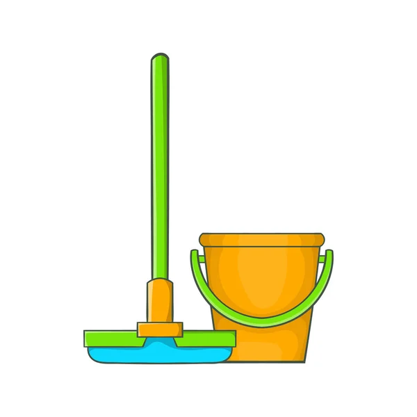 Bucket with mop icon, cartoon style — Stock Vector