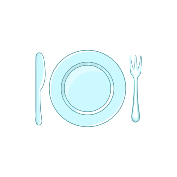 Coloque el ajuste con tenedor de plato vacío e icono de cuchillo — Vector de stock