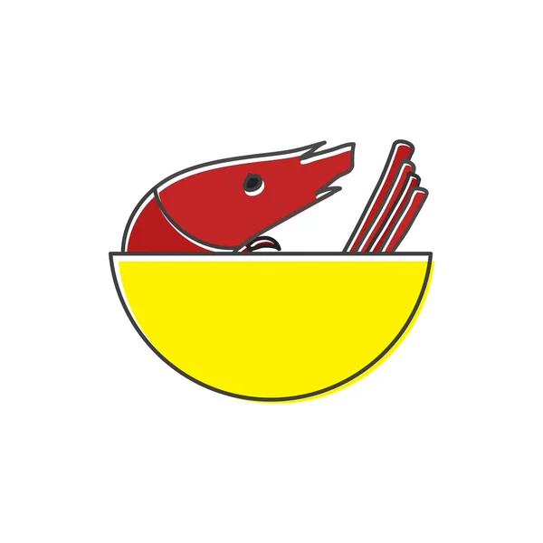 Crevettes dans un bol jaune icône, style plat — Image vectorielle