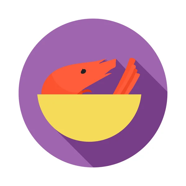 Shrimp in yellow bowl icon, flat style — Stock Vector