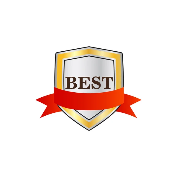 Gouden schild met het woord-pictogram voor beste en rood lint — Stockvector