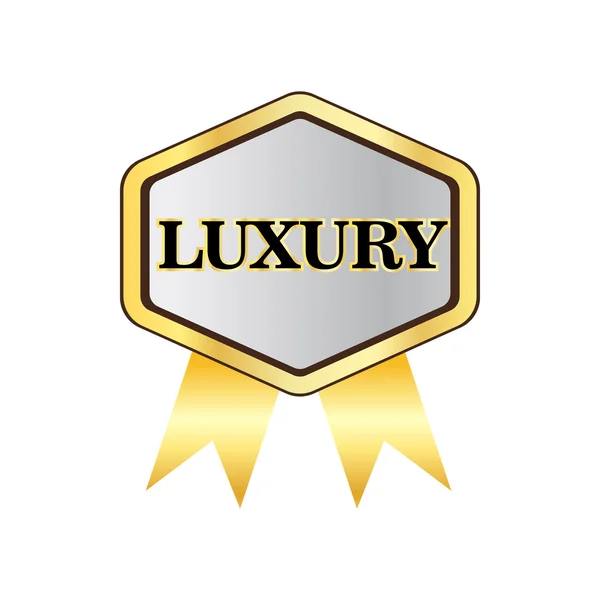 Luxury label with ribbon icon, flat style — Stock Vector