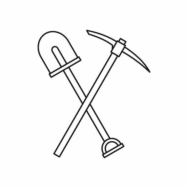 Shovel and pickaxe icon, outline style — Stock Vector