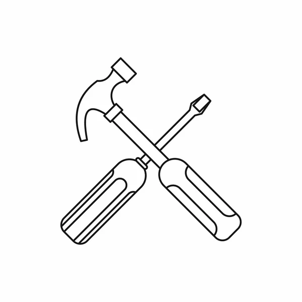 Martelo e chave de fenda ícone, estilo esboço —  Vetores de Stock