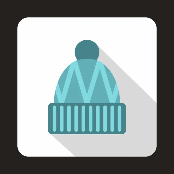 Lapos stílusú ikon ikon kék kötött sapka — Stock Vector