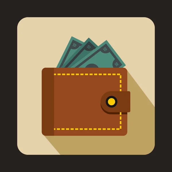 Πορτοφόλι με χρήματα εικονίδιο, επίπεδη στυλ — Διανυσματικό Αρχείο