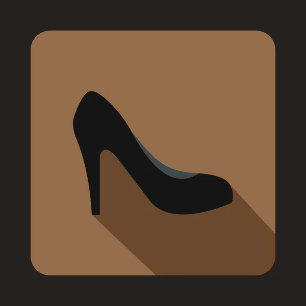 Zwarte hoge hak schoen pictogram, vlakke stijl — Stockvector