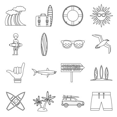 Sörf Icons set, anahat stili