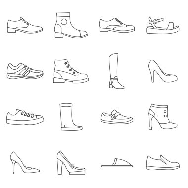 Anahat stilinde ayakkabı Icons set
