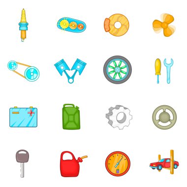 Oto yedek parça Icons set, karikatür tarzı