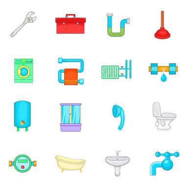 Banyo Icons set, karikatür tarzı