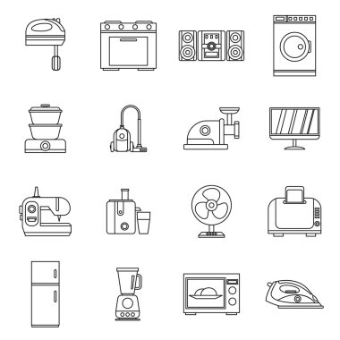 Ev aletleri Icons set, anahat stili